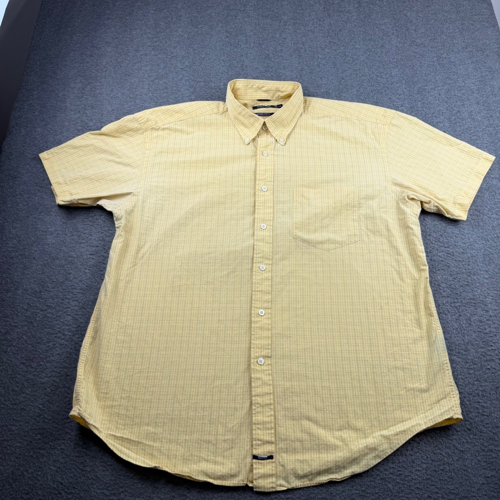 Nautica Button Down‎ Shirt Mens XXL Yellow Check Sanded Poplin Short Sleeve